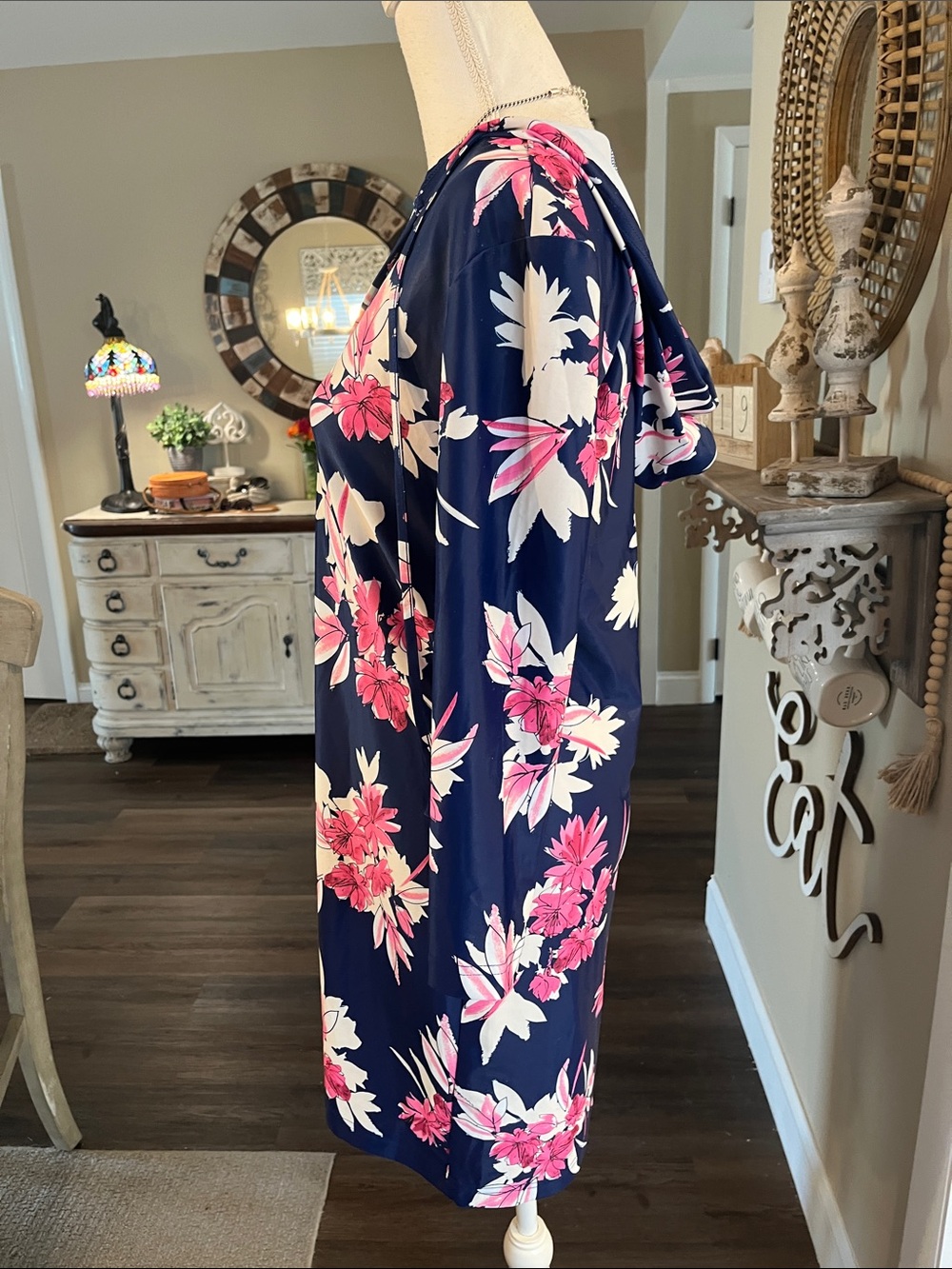Nautica Navy Floral Hooded Swim Coverup with Pink & Cream Blooms - Picture 4 of 6